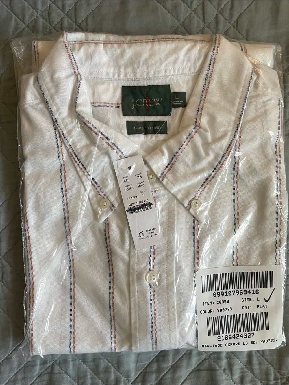 J. Crew 1983 oxford shirt in cotton Mark Blue Orange Stripe Size L $148 CQ953 - Picture 4 of 8